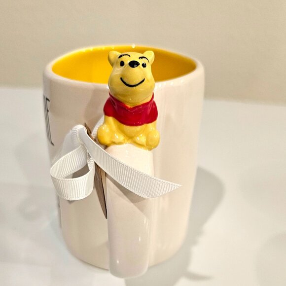 Rae Dunn Winnie the Pooh Ceramic Mug 3D Handle, Yellow Interior - Picture 3 of 7